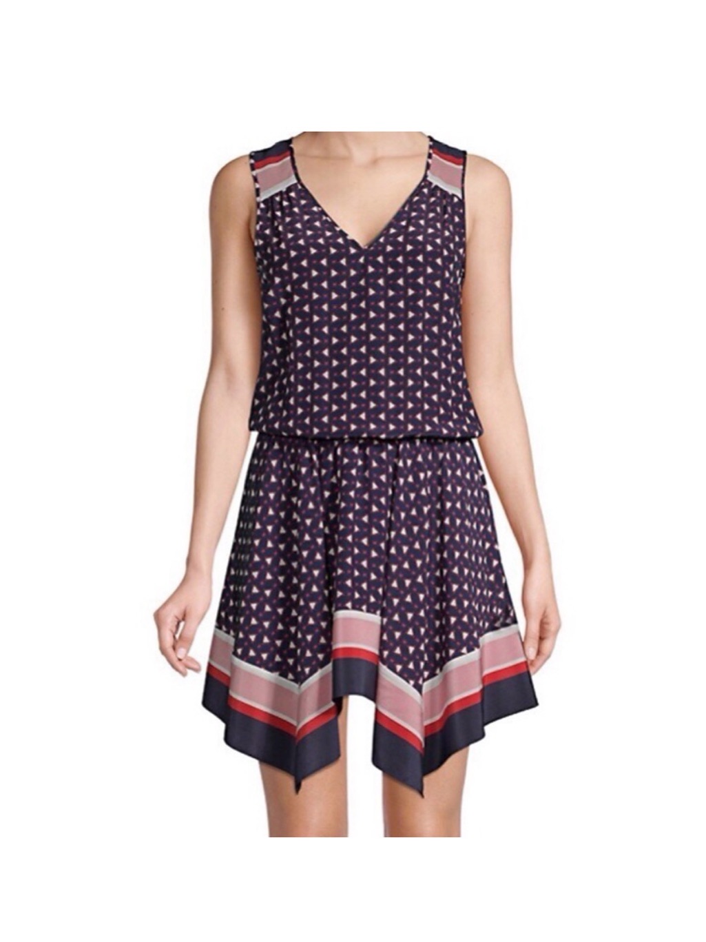 Joie Ginabel 100% Silk Navy/Pink Handkerchief Dress Size Small
